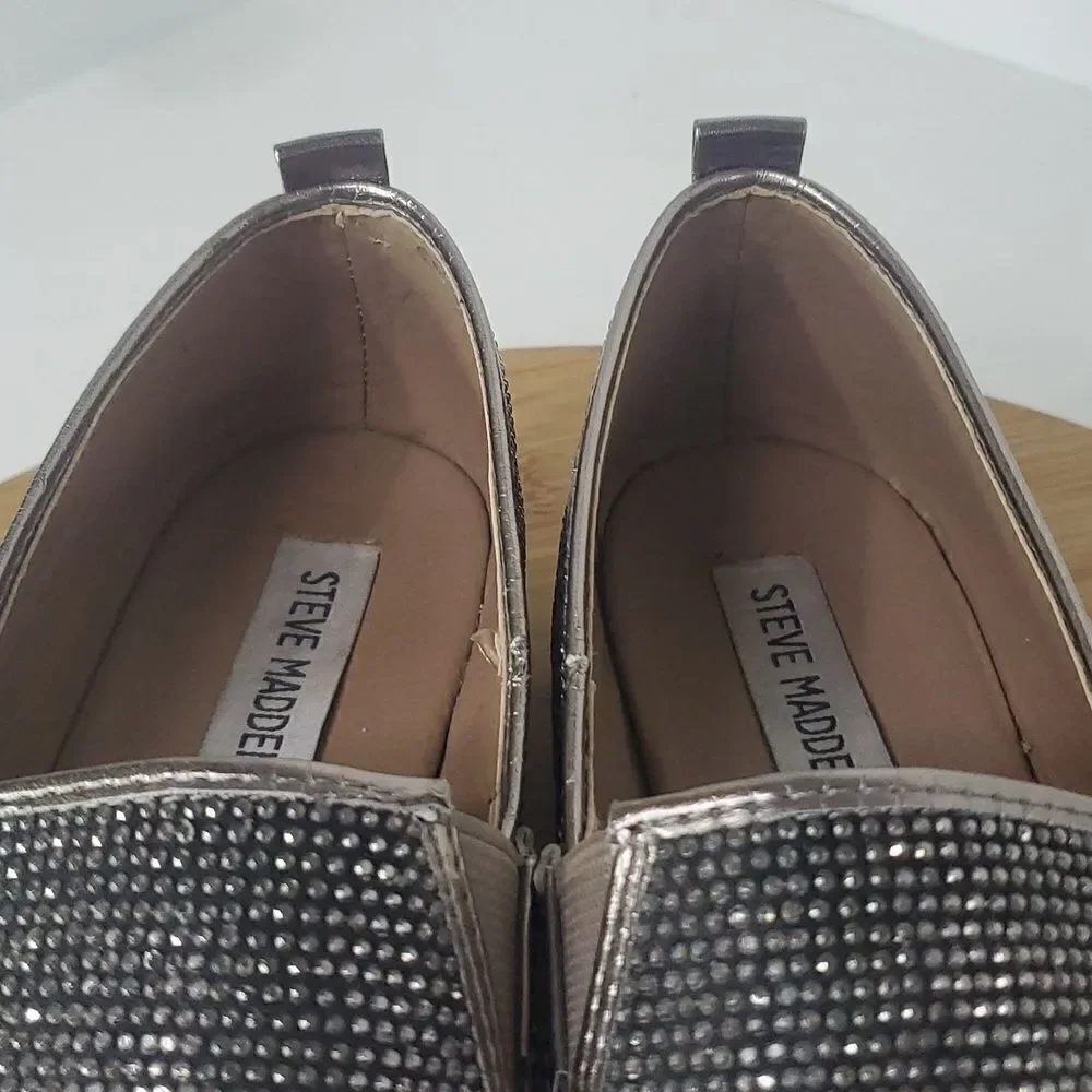 Steve Madden Chopur Embellished Espadrilles Silver Glitter Flats Size 6.5 B